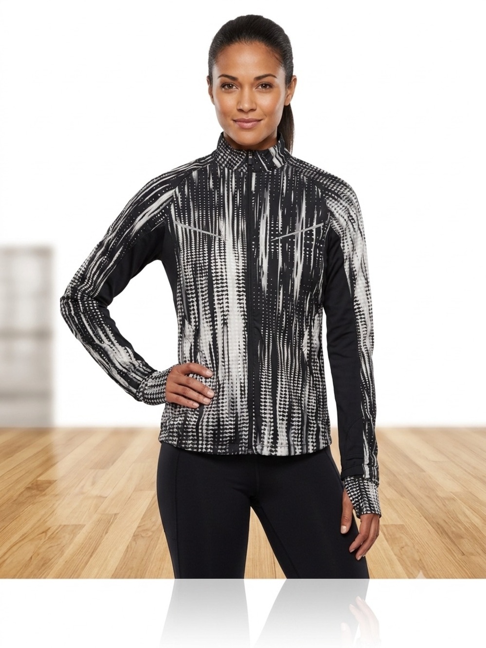 Saucony Nomad Printed Women's Small US Long Sleeve Jacket Black Running